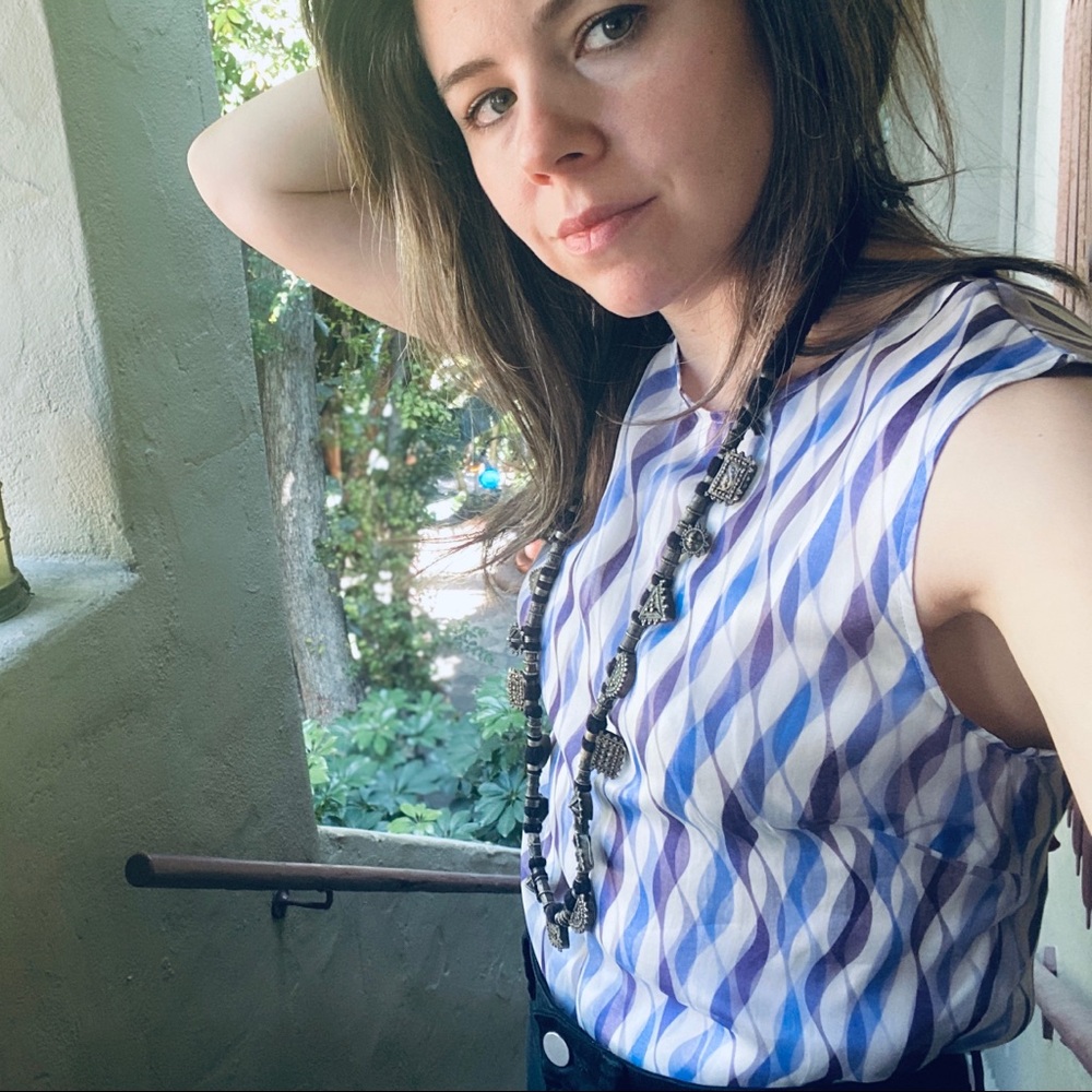 Isolda Geometric Silk Top with Silk Overlay